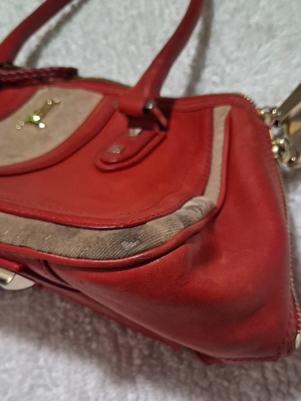 L.A.M.B. Matching Red and Beige Logo-Accent Leather Bag & Wallet - Picture 14 of 16
